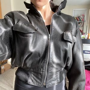 Vintage Leather Bomber Batwing Jacket - M